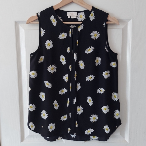 kate spade Tops - Kate Spade Black Floral Sleeveless Daisy Dot Silk Top Blouse Size XS